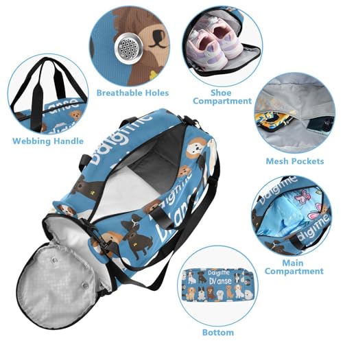 Kids Sports Duffel Bag for Boys & Girls - Cute Dog Puppy Pattern 100% Polyester Gym Bag with Separate Shoe Compartment, Adjustable Shoulder Strap, Compact Travel & Workout Gear Bag - color: Cute Dog Puppy Pattern
