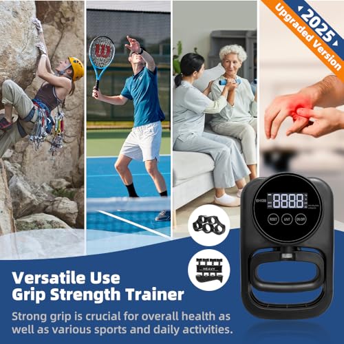 Grip Strength Tester Hand Gripper - Grip Strength Trainer Hand Dynamometer Handheld Meter LED Display Comfortable 265 Lbs / 120 Kgs Finger Strengthener for Sports Home School Gym Use - color: Black