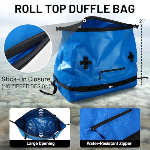 MIER Large Waterproof Duffel Bag - 60L/80L Dry Bag Backpack | Detachable Backpack Straps; Multi-Pockets; Roll-Top with Hook-and-Loop Closure; Motorcycle, Kayaking, Gym, Beach, Boating - color: Dark Blue, size: 60L