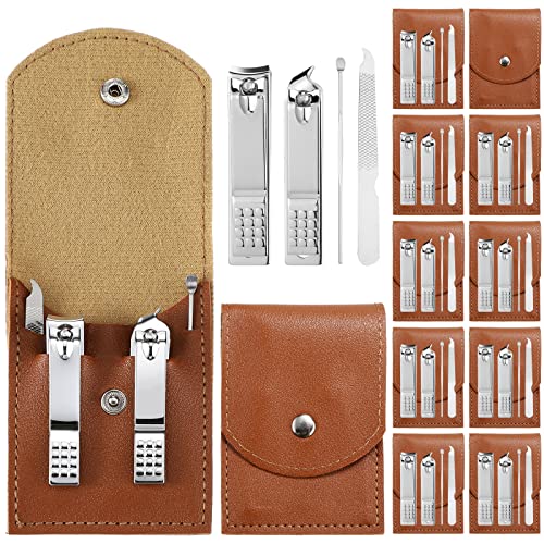 Geosar 12 Sets Manicure Gifts Bulk Nail Clippers Pedicure Kit Stainless Steel Professional Pedicure Grooming Kits Nail Care Tools with Travel Case for Women Men Hand Foot Birthday(Brown) - color: Brown