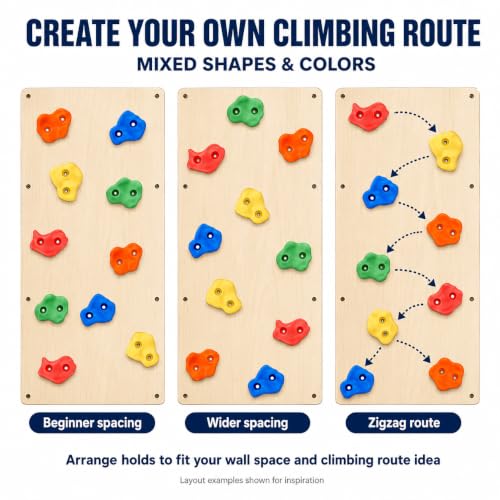 Rock Climbing Holds, Colorful Textured Wall Rocks with Hardware | Textured climbing rocks with bolts and washers for compatible wood playsets, indoor walls, backyard walls, and route setups