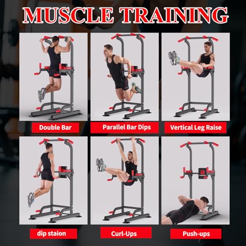 K KiNGKANG Power Tower Pull Up Bar Station for Home Gym Fitness Equipment | Dual-knob Height Adjustment | Load 450lbs| Suction cup feet | New upgraded