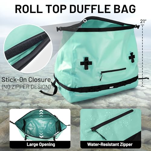 MIER Large Waterproof Duffel Bag - 60L/80L Dry Bag Backpack | Detachable Backpack Straps; Multi-Pockets; Roll-Top with Hook-and-Loop Closure; Motorcycle, Kayaking, Gym, Beach, Boating - color: Green, size: 60L
