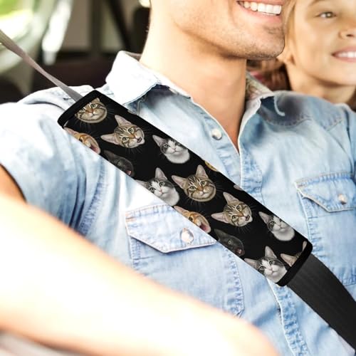 2 Pack Universal Soft and Comfortable Seat Belt Cover for Kids, Car Seats Pushchair Strollers High Chair Pushchair, Funny Cats Black Seat Belt Cushion - color: Pattern 466