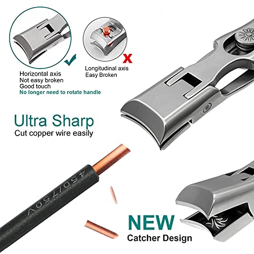 Nail Clippers for Men Thick Nails, Large Wide Jaw Opening Long Handle Heavy Duty Ultra Sharp Toe Nail Clippers with Catcher for Seniors,Adult,Women (Silver with File) - color: Silver With File