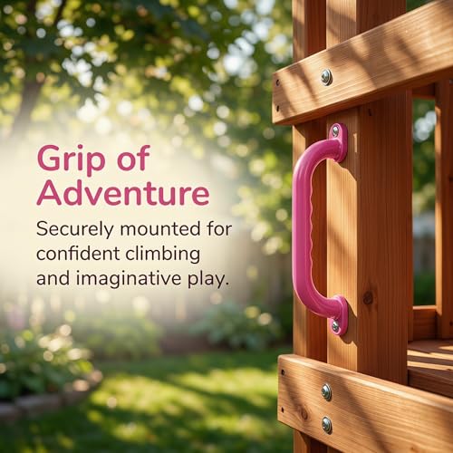 Qianly 2 Pieces Climbing Frame Handles Sturdy Construction Kids Climbing Handle Heavy Duty Playset Grips for Young Children, Pink - color: Pink