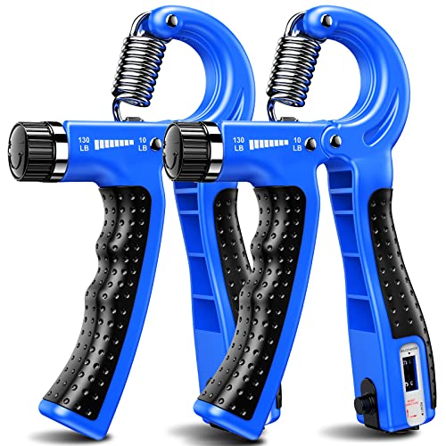 KDG Hand Grip Strengthener 2 Pack Adjustable Resistance 10-130 lbs Forearm Exerciser，Grip Strength Trainer for Muscle Building and Injury Recovery for Athletes - color: Blue