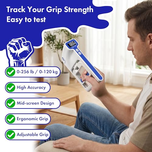 265 lb Grip Strength Tester and 5-Piece Strengthener Kit | Digital Dynamometer; Backlit LCD; 5 Silicone Rings; Variable Resistance; FDA Registered; 2-Year Warranty
