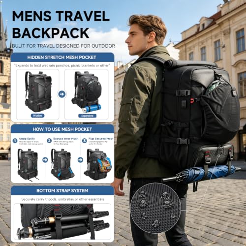 SWICKY Carry-on Travel Backpack for Men, Airline Approved Convertible Duffle Backpack with Shoe Compartment & USB Charging Port, Water Resistant 17.3 Inch Laptop Backpack for Travel Gym Camping - color: Black 01(50l)