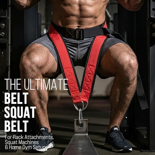 Heavy-Duty Belt for Belt Squats, Weight Training Rack Attachment, Squat Machine Accessory, Strength Training Equipment - color: Red