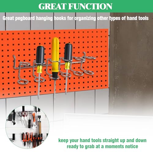 13Pcs Pegboard Screwdriver Pliers Holders Set Contains Double Loop Shelving Display Organizer Hooks and Multi Ring Peg Board Hanging Hook for Shop Store Supermarket