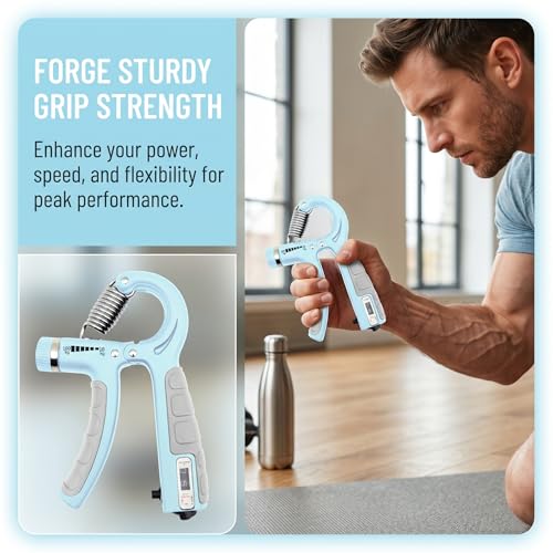 Queenrain Adjustable Hand Grip Strengthener with Counter, 10-100KG Adjustable Wrist & Forearm Exerciser for Athletes, Rock Climbing, Guitar, Physical Therapy, Compact Grip Strengthener for Home, Office, Travel