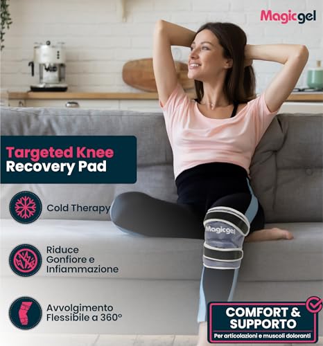 Magic Gel Ice Pack for Knee - Reusable Cold Wrap for Injuries - Soft Flexible Cooling for Icing Knees, Elbow, Calf, Wrist - Adjustable Wraparound Straps - style: Knee Ice Pack