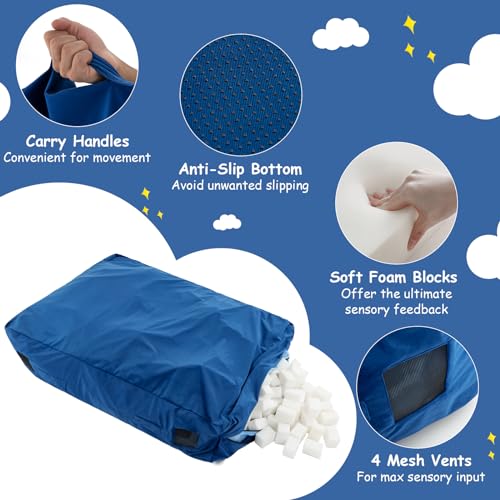 Goplus Crash Pad, (4.75x4.75ft/ 4x3ft) Sensory Mat with Foam Blocks and Washable Velvet Cover for Kids and Adults Play, Therapy, Jump, Relax - color: 48"x36",Blue
