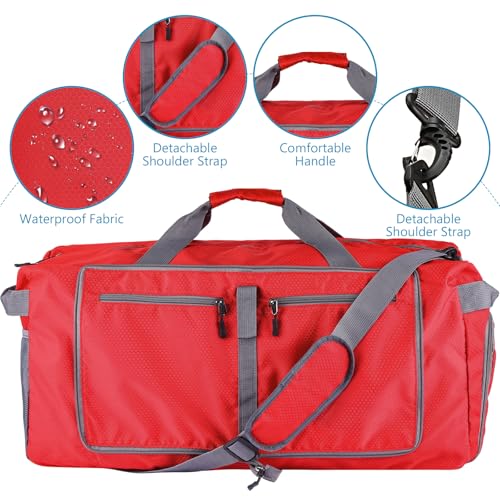 60L Duffle Bag with Shoes Compartment - Foldable&Large Capacity Travel Duffel Bags, Lightweight & Water-Resistant Gym Bag - Red - color: 60L-Red