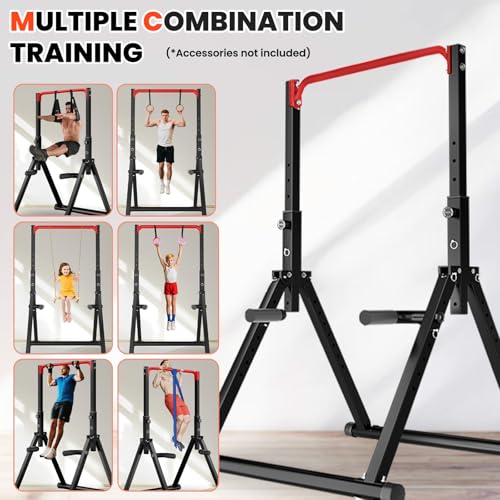 DOBESTS Power Tower Pull Up Bar Free Standing, Foldable Pull Up Station - color: Black Style 3-Red Bar