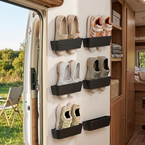 8 Pack Wall Mounted Shoes Rack with Sticky Hanging Strips, Space Saving Hanging Shoe Rack No-Drill Shoe Holder for RV Campers Door Closet