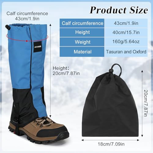 Waterproof Adjustable Hiking Gaiters for Men and Women, Snow Boots-Gaiters for Hiking in Hunting Sand Mud Mountain Climbing Snowshoeing - color: Light Blue