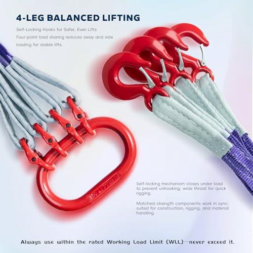 10ft (3m) Polyester Lifting Sling with G80 Hooks and Rings – 4 Ton Capacity, 6:1 Safety Factor, Heat Treated and Painted, Heavy Duty, Ideal for Construction and Industrial Lifting