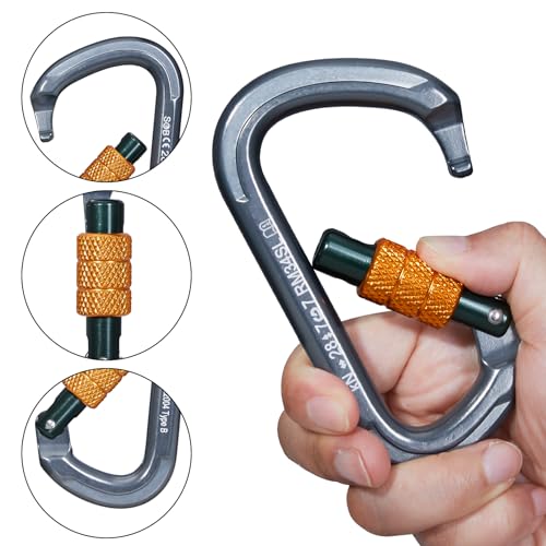 Auto Locking Rock Climbing Carabiner Clips, Heavy Duty Asymmetrical Carabiner Connector Used for Rappelling Rescue Outdoor Climbing, Mountaineer, Hammock, Camping - color: 28KN（4pack）