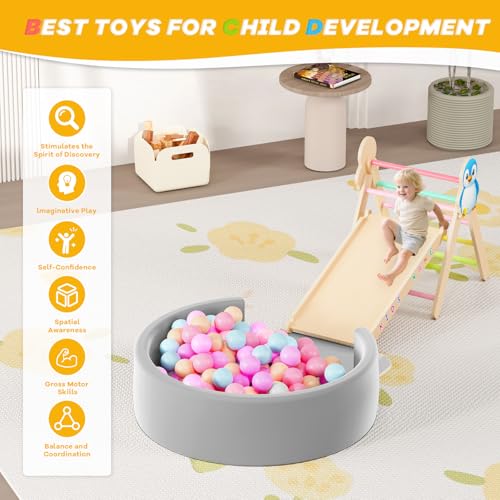 Acenova Pikler Triangle Climbing Set with Cushion and DIY Name Stickers, Montessori Wooden Climbing Gym for Toddlers, Indoor Jungle Gym, Dinosaur Pikler Triangle Arch Ramp Climber Toy