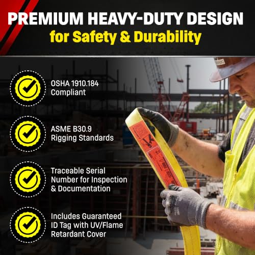 DD Sling (USA Made) 1" & 2" Widths by 4' to 12' Lengths In Listing, 2 Ply, Endless Nylon Lifting Slings, (900 webbing), 6,400 lbs Vertical, 5,100 lbs Choker, 12,800 lbs Basket (USA Made Nylon) (1"x8') - size: 1"x8'