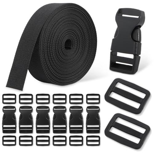 1-Inch Buckle and Strap Kit, 6-Yard Polyester Webbing, 6 Buckles | 6 yards of 1-inch polyester webbing with 6 quick-release buckles and 12 triglides for backpacks, collars and DIY gear straps.