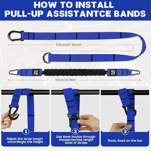 Adjustable Heavy Duty Pull Up Assistance Bands with Fabric Feet and Knee Rest - Pull Up Resistance Bands for Men, Women, and Seniors - Perfect for Dip and Resistance Strength Training Glamflex - color: Blue