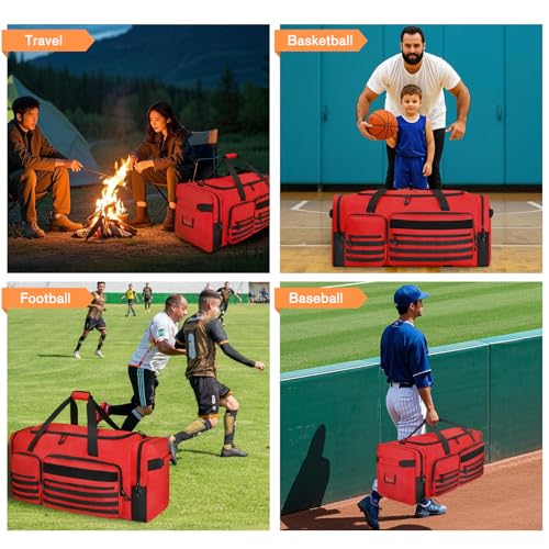 Goloni 130L Heavy Duty Large Duffle Equipment Bag,Catchers Gear Bag with Shoe Compartment,Baseball Duffle Bag - color: Red