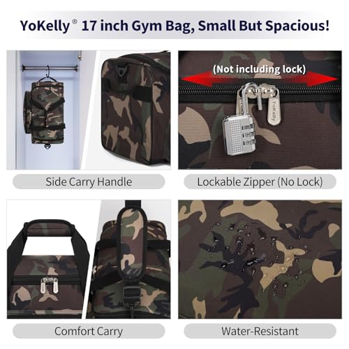 25L Small Gym Sport Duffle Bag, 17 inch, Camo | Weekender Overnight Bag, Travel, Workout, Fitness - color: Camo