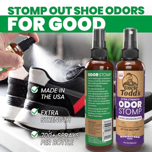 Uncle Todd's Odor Stomp Shoe Deodorizer 2-Pack - Proven & Powerful Enzyme Shoe Spray for Odor Elimination in All Footwear - size: 4 Fl Oz (Pack of 2)