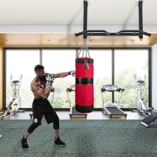 Kipika 32" Ceiling Mounted Pull Up Bar - Heavy Duty, Highly Adjustable, Multifunctional Chin Up Bar - Home Gym System with Punching Bag Hanger and Resistance Bands Training - color: Ceiling Mounted Pull Up Bar