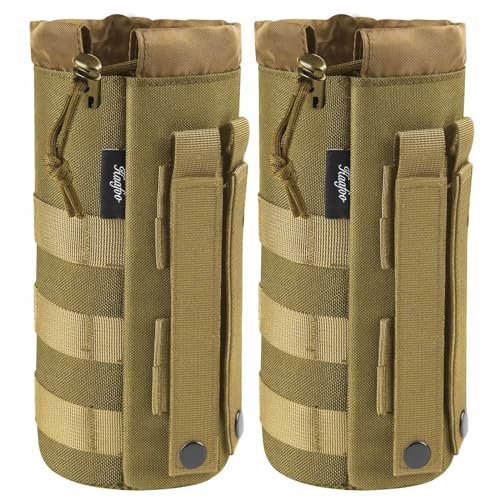 Molle Water Bottle Holder, Upgraded 1000D Nylon Tactical Molle Water Bottle Pouch, Sports Water Bottle Bag Bottom Mesh Lining Hydration Carrier for Camping, Climbing, Hiking and Travelling - color: Tan-2pack