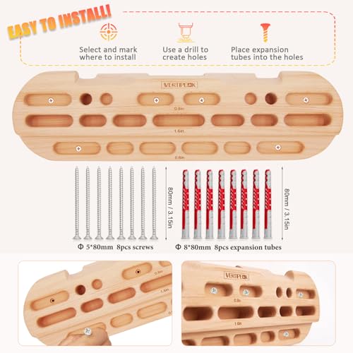 Wooden Hangboard Rock Climbing, Climbing Fingerboard with Mounting Kit for Hanging Practice, Finger Strength and Pull Up, and Bouldering Gift for Climbers (Basic)