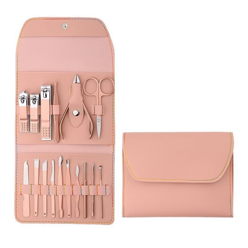 16PCS Professional Manicure & Pedicure Set Stainless Steel Nail Care Kit Travel Manicure Kit, Pink - color: Pink