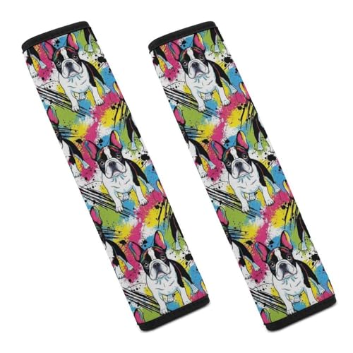 2 Pack Universal Fit Car Seat Belt Pad for Adult Use, All Vehicles, Colorful Boston Terrier Seat Belt Covers Cushion, Anti-Slip Pad - color: Pattern 1205