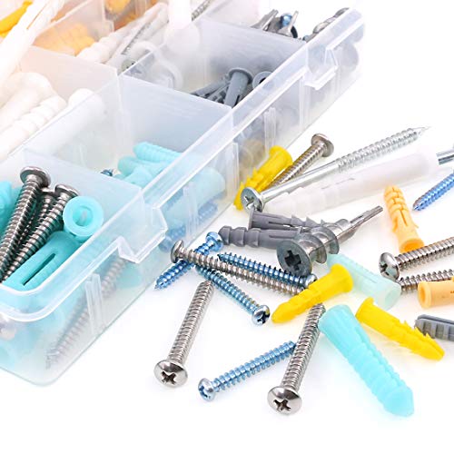 Hilitchi 220-Pieces Zinc and Plastic Self Drilling Drywall Anchors with Phillips Pan head Self Tapping Screws Assortment Kit