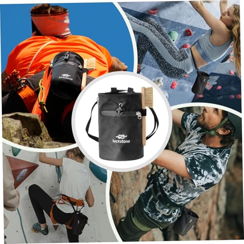 Climbing Chalk Bag 5x7.5 Fleece-Lined Waterproof 420D Oxford Chalk Bag with 24-43" Waist, Drawstring, Brush & Zipper Pockets for Men Women