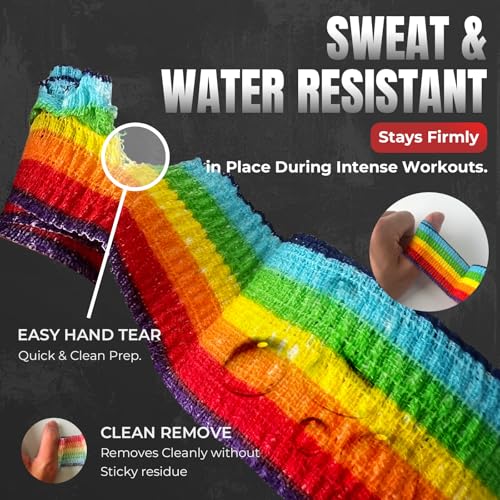 1.5" Rainbow Thumb Tape for Cross Training & Weightlifting | Workout Athletic Tape for Deadlifts & Hook Grip, Powerlifting Thumb Protection and Improves Grip Control