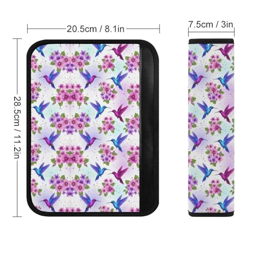 Universal Soft and Comfortable Seat Belt Cover for Adult Use, Stroller Pushchair High Chair, 2 Pack Floral Bird Purple Flower Hummingbird Shoulder Harness Cover - color: Pattern 768