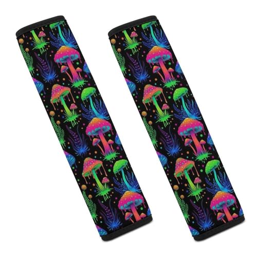 Soft Padded Seat Belt Cover for Girls and Boys, Stroller Pushchair High Chair, 2 Piece Glowing Mushroom Neon Shoulder Protector Anti-Slip Pad - color: Pattern 211