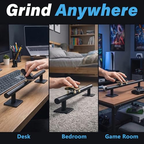 Fingerboard Rail, 11" Metal Round Grind Rail for Finger Skateboards, Solid Steel Obstacle with Weighted Base & Non-Slip Pads, Portable Desk Skatepark Accessory for Tricks, Grinds & Slides - size: round
