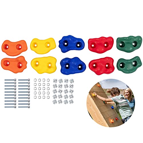 Squirrel Products Rock Climbing Holds for Kids, Deluxe Extra Large Climbing Rocks with Mounting Hardware - DIY Rock Wall Indoor & Outdoor Playground Accessories Wall Climbing Kit - Ages 3+ - style: 10 Pack