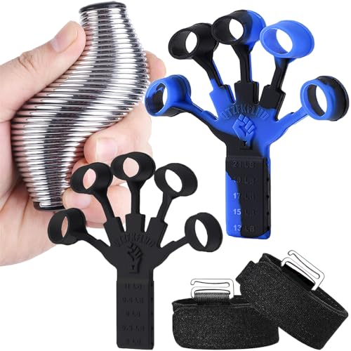Grip Strength Trainer with Forearm Strengthener, Hand Grip Strengthener, Hand Extension Exerciser, Stress Relief Ball and Hand Grip Strengthener for Muscle Building and Injury Recover(5 PCS) - color: blue & black