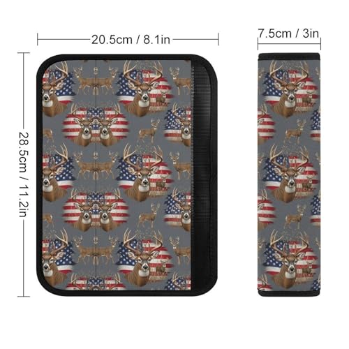 2 Pack American Us Flag Hunting Deer Seat Belt Shoulder Pad Breathable Shoulder Harness Cover for Child, All Vehicles, Neck and Shoulder Support - color: Pattern 581
