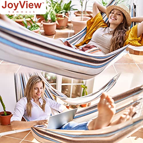JoyView Brazilian Hammock for Single Person - Portable Cotton Hammock with Hanging Ropes & Carry Bag - 78.8x39.4' - 300LBS Capacity - Red & Green Stripes - color: Red & Green Stripes