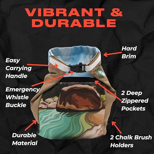 Rock Climbing Chalk Bucket | for Bouldering Gym & Outdoor Use | Durable Hook & Loop Closure, 2 Zippered Pockets, Easy-Carry Handle - style: Joe's Valley