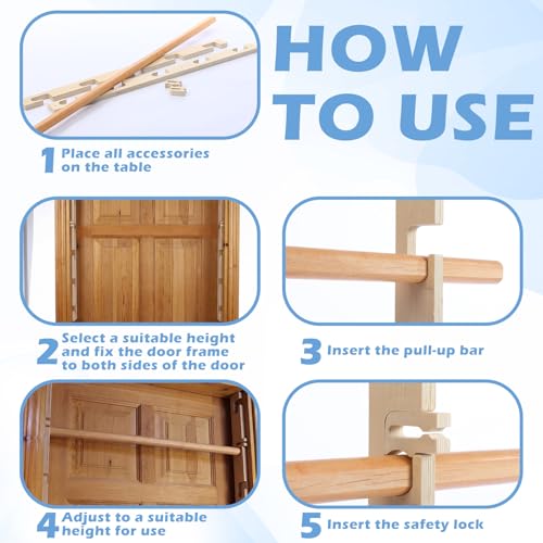 Leinuosen Doorway Pull-up Bar Sets Adjustable 5 Levels Wooden Doorway Pull-up Bar and 2 Door Frame with 6 Sets of Screw-in Heavy-duty Door-mounts to Fits 118cm - size: 100kg Load Capacity, style: with Locks