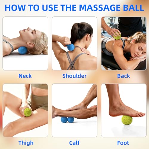 Peanut & Spiky Ball Set for Physical Therapy Blue | Peanut roller + firm spiky ball; deep tissue, trigger point; spine-safe - color: Blue+yellow