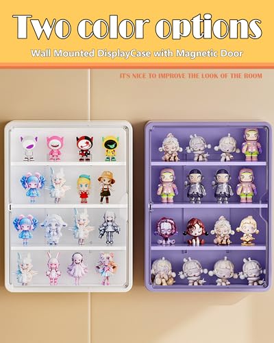 Wall Mounted Display Case for Figures, 15.75" High, Shadow Box with Shelves | Hanging Trinket Display Shelf for Collectibles Action Doll Blindboxes, 4-Layer White Shelf with Clear Magnetic Door 1 Pack - color: White Box